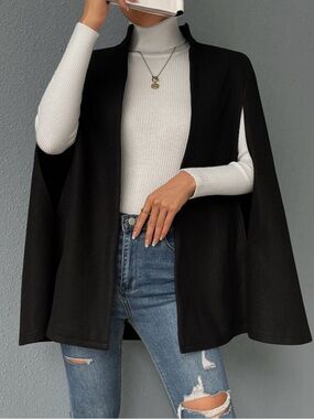 SHEIN Black Open-Front Cape Cardigan